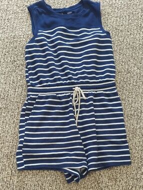Navy & White Striped Sleeveless Romper